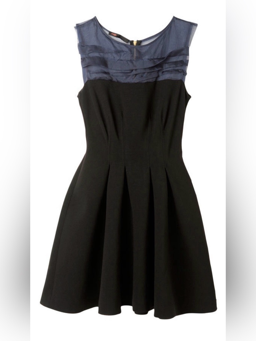 Maje Black Fit-And-Flare Mini Dress with Silk Navy Yoke